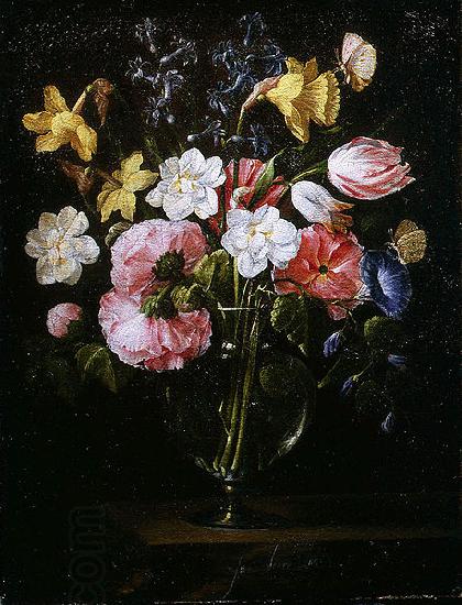 Juan de Arellano Clematis, a Tulip and other flowers in a Glass Vase on a wooden Ledge with a Butterfly China oil painting art